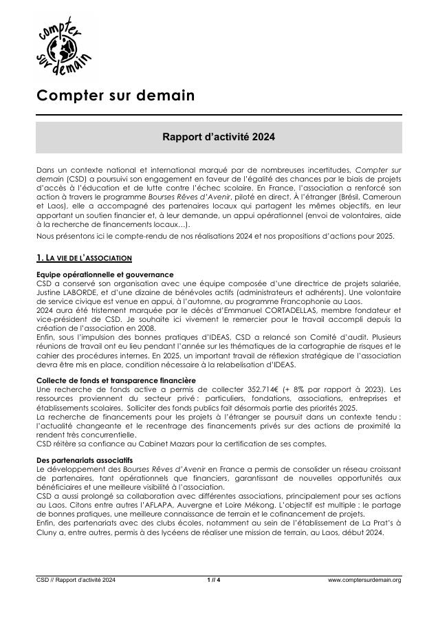 Première page du rapport d’activité 2024